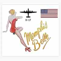 ⭐️ The MEMPHIS BELLEヴィンテージポスター⭐️ Memphis Belle B-17 Poster - WWII Bomber With Classy Pinup